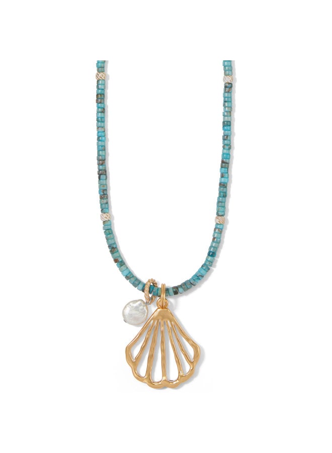 Calypso Shell Heishi Necklace - Gold-Turquoise