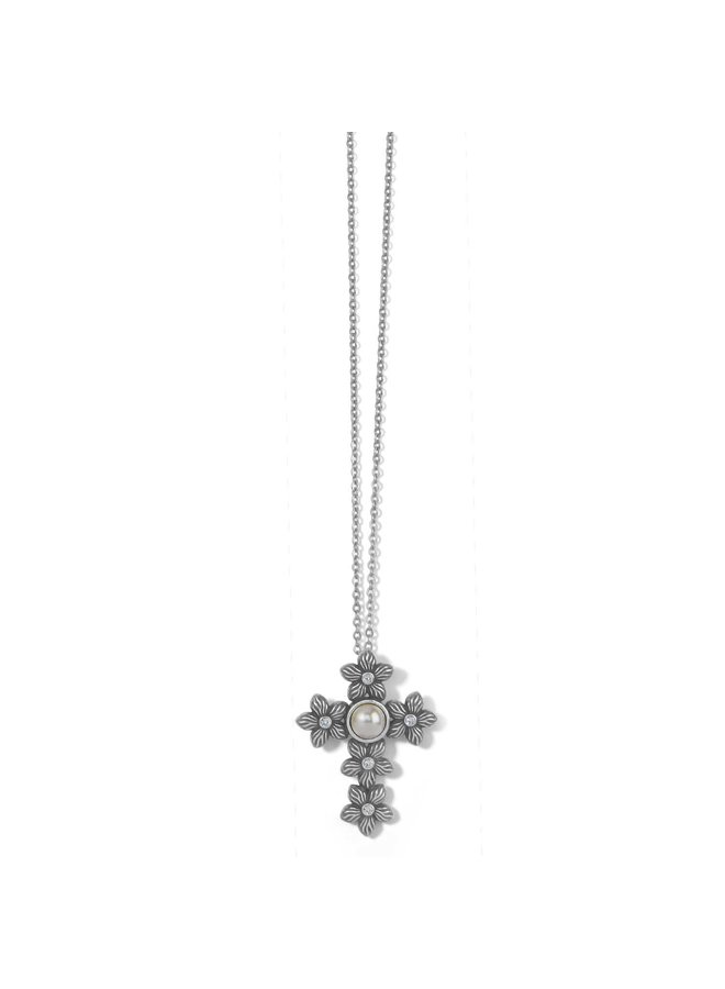 Bloom Cross Pearl Necklace - Silver-Pearl, OS