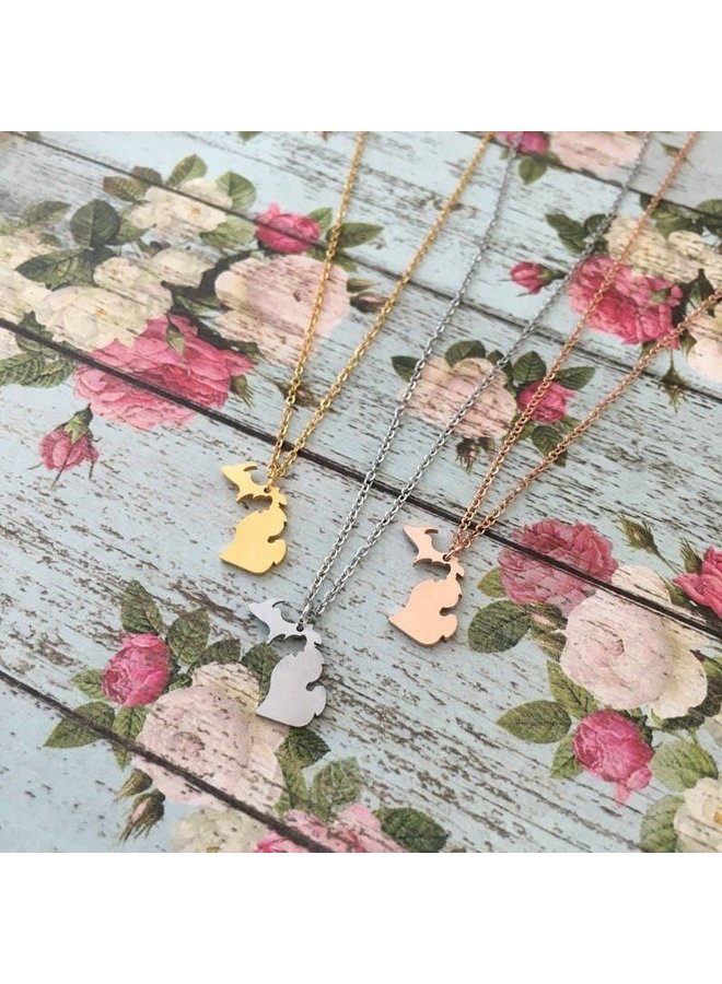MINI MICHIGAN OUTLINE NECKLACE - ROSE GOLD