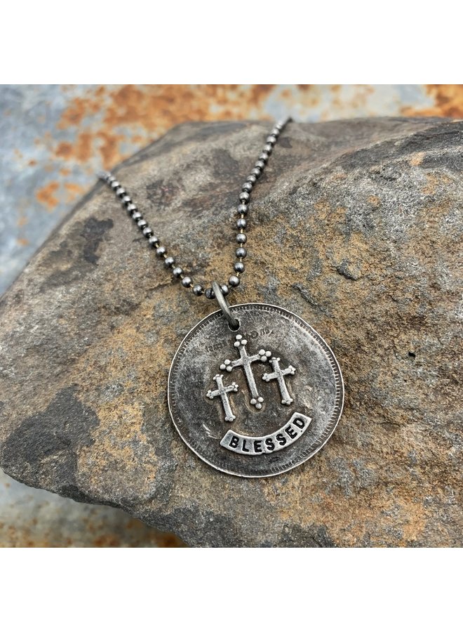BLESSED PEWTER CROSS NECKLACE