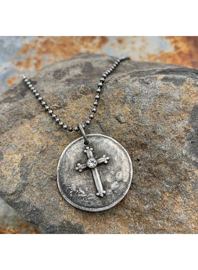 BLESSED PEWTER CROSS NECKLACE
