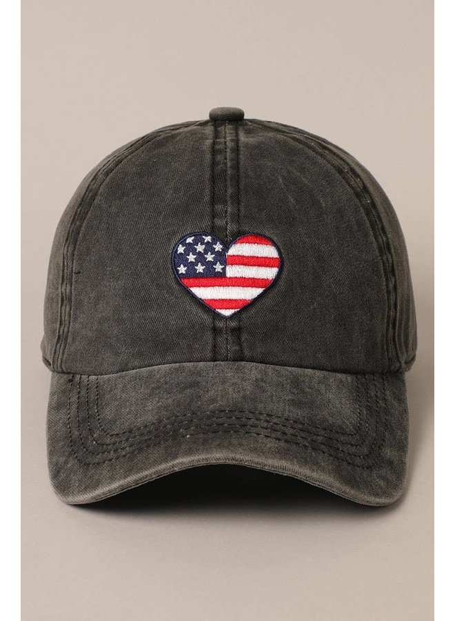 USA FLAG HEART BALL CAP - BLACK 