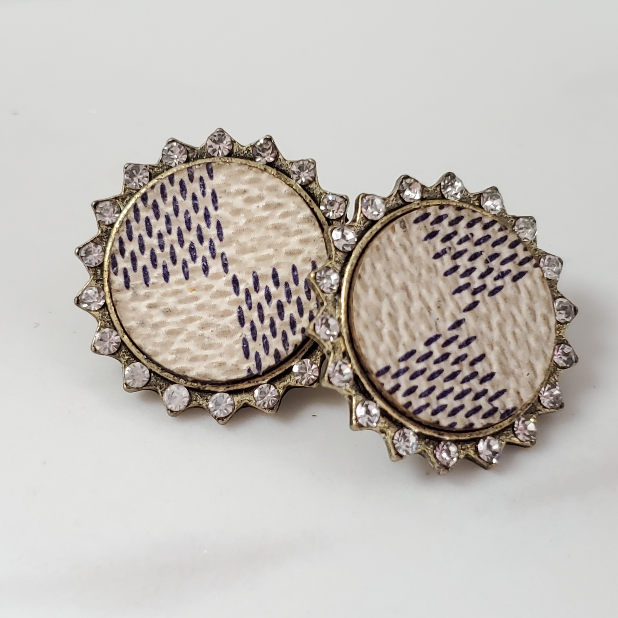 Keep It Gypsy Upcycled LV Damier Azur patch set into stud earrings -  Eclections Boutique