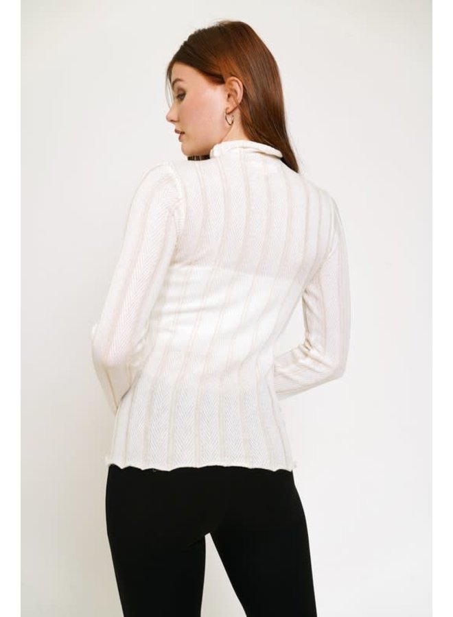Vertical Stripe Mock Neck Fitted 