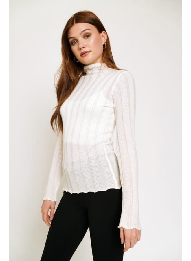 Vertical Stripe Mock Neck Fitted 