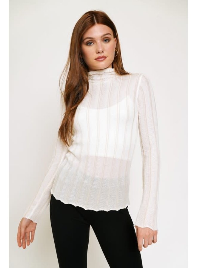 Vertical Stripe Mock Neck Fitted 
