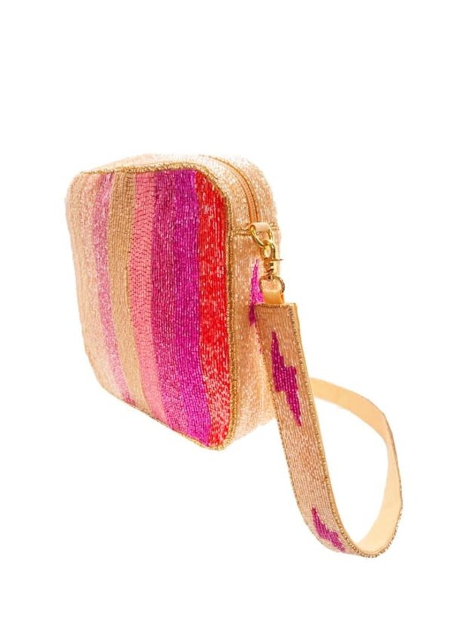 pink striped purse