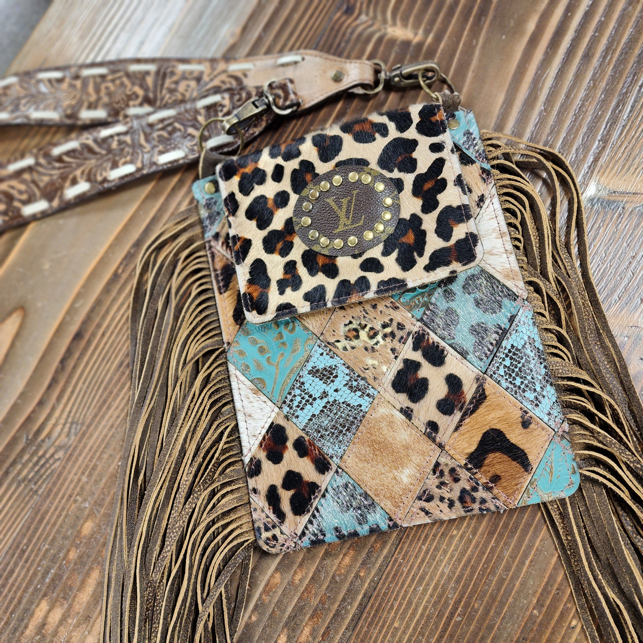 Keep It Gypsy Tonya Leopard/Turquoise Patch Crossbody - Eclections