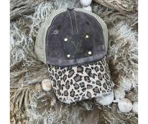 Denim Leopard Upcycled LV Ball Cap - Eclections Boutique