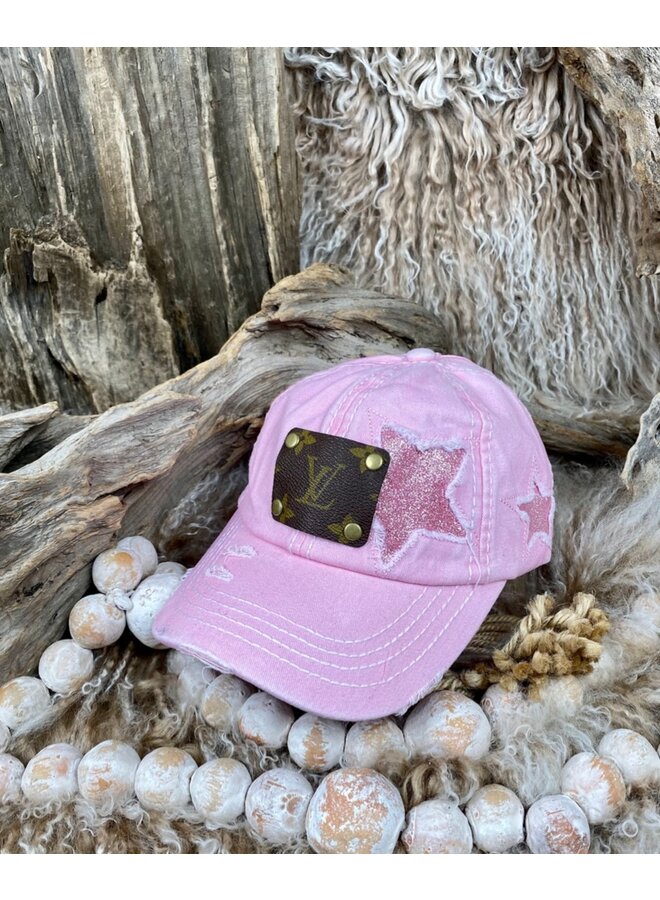 Upcycled LV Ball Cap-Barbie Pink Leopard - Eclections Boutique