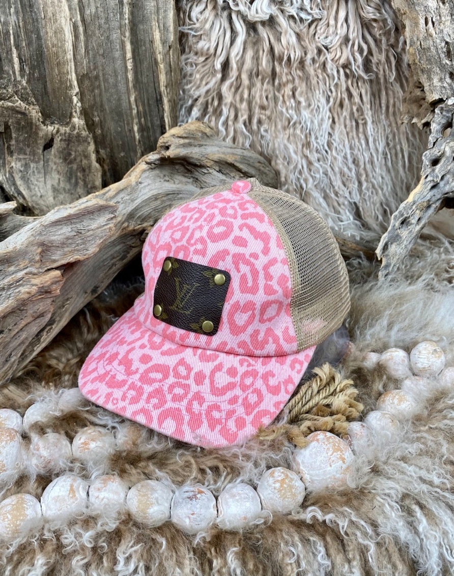 Upcycled LV Ball Cap-Barbie Pink Leopard - Eclections Boutique
