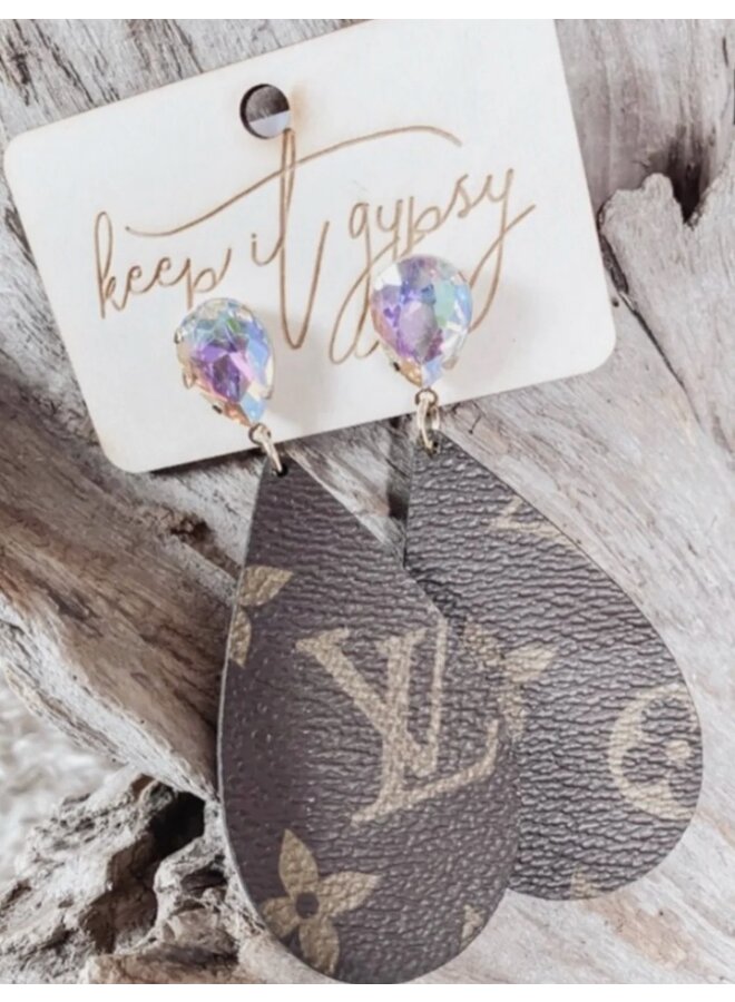 Keep It Gypsy Upcycled LV Damier Azur patch set into stud earrings -  Eclections Boutique