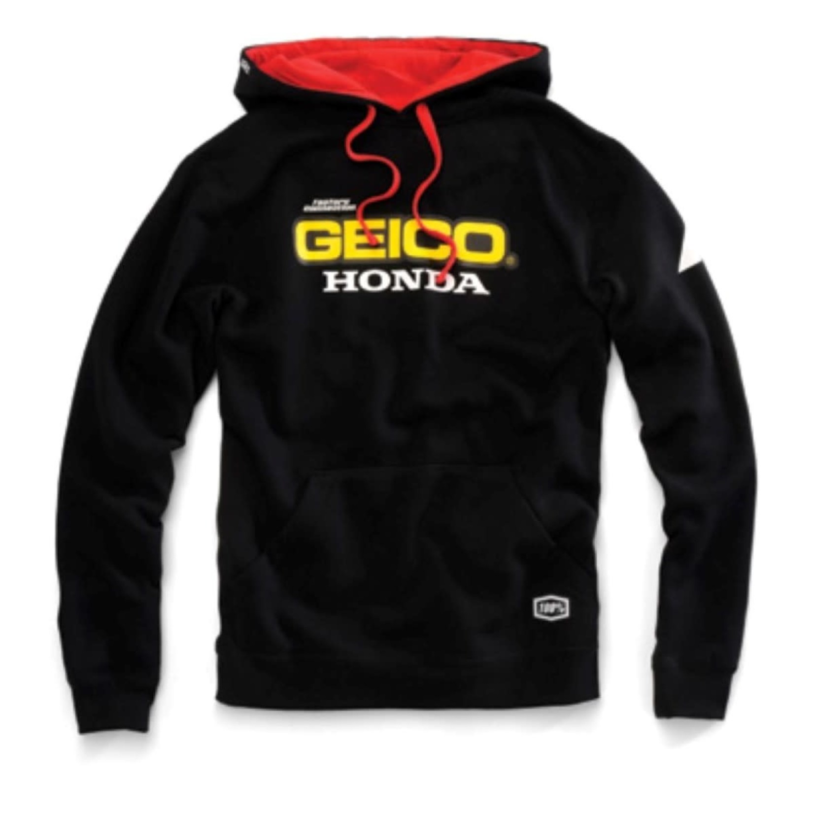 100% BASE HOODED PULLOVER SWEATSHIRT GEICO HONDA 100% BLACK