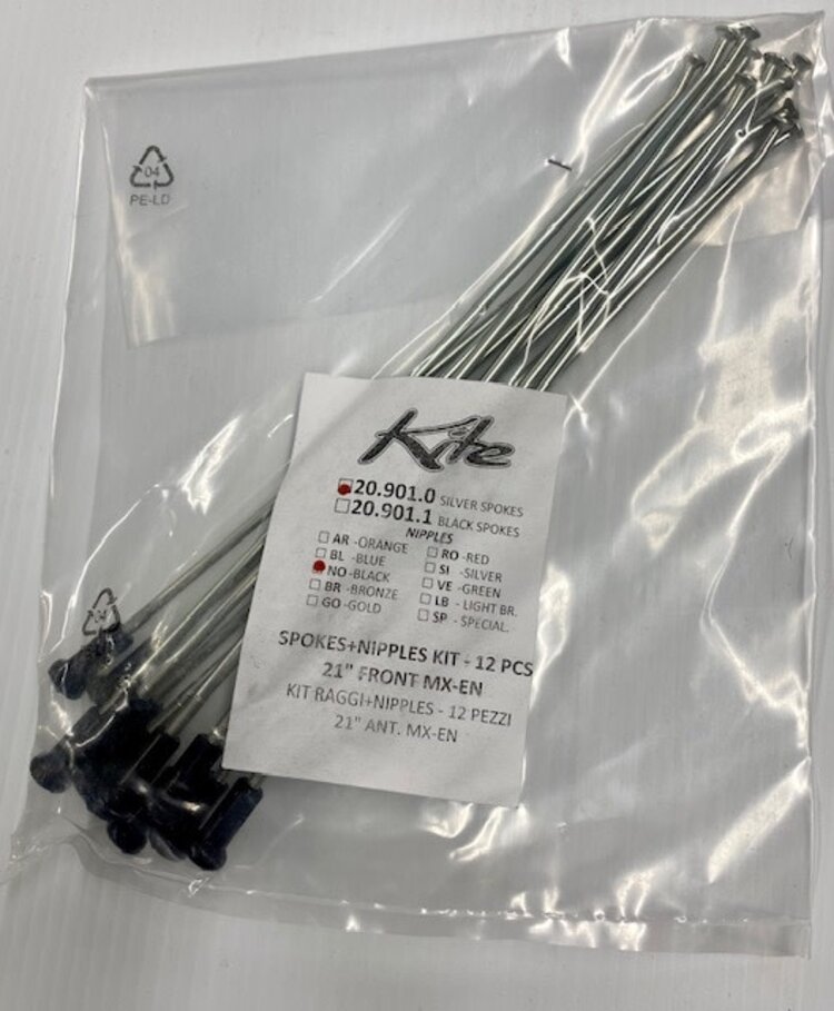 KITE KITE FRONT SPOKE & NIPPLE KIT SILVER/BLACK 21"  12PCS