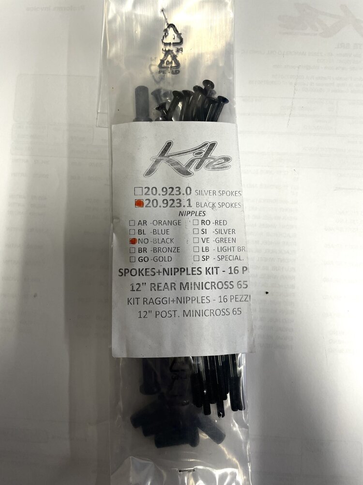 KITE Rear Spokes/Nipples Kit (16pcs) Black/Black 65 12"