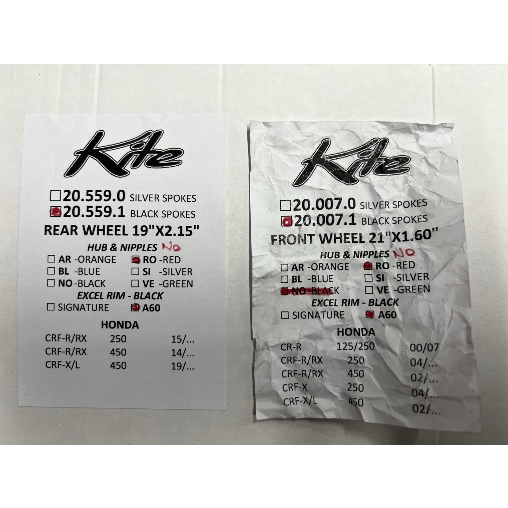 KITE KITE A60 WHEEL SET 19/21 - HONDA BIG BIKE  BLACK/RED/BLACK