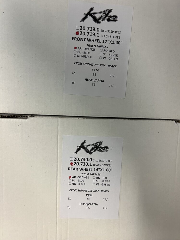 KITE Kite Racing - Complete Wheelset 14" Rear/17" Front - KTM/HUSQ/GAS 85cc - Orange/Black