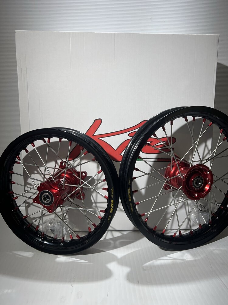 KITE Kite/Excel Complete Wheel Set - 12"Rear/14"Front - KTM/HUSQ/GAS 65cc '02-'24 - Red/Black/Silver