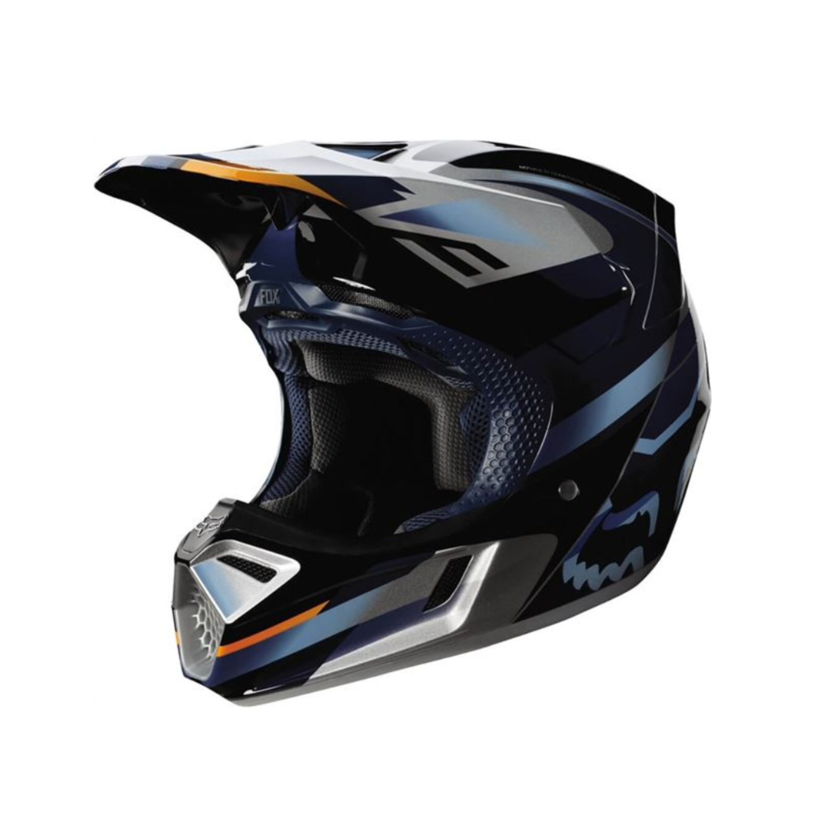 FOX RACING FOX V3 MOTIF HELMET, BLUE/SILVER LARGE