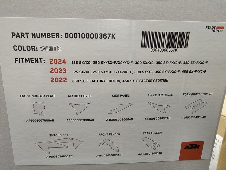KTM / GASGAS / HUSQVARNA 00010000367K FACTORY PLASTIC KIT KTM 125SX-450F '23-'24