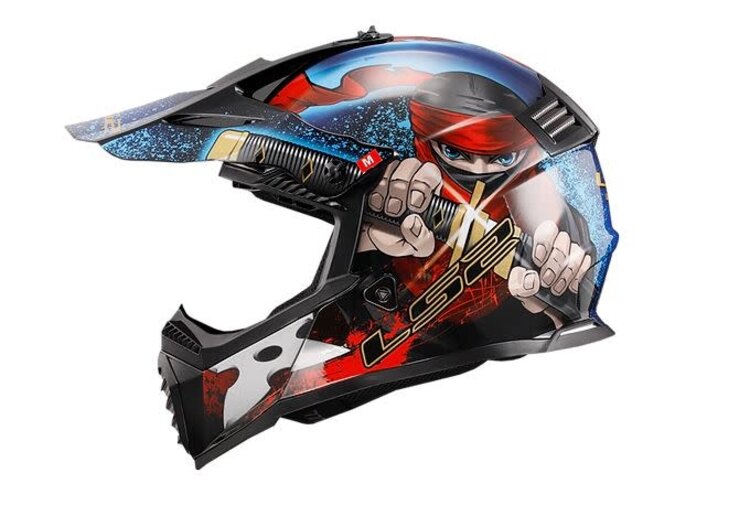 LS2 GATE YOUTH NINJA FULL FACE MX HELMET, GLOSS RED/BLUE