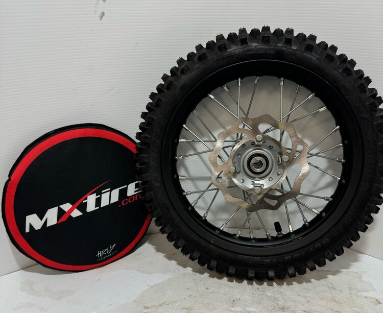 KTM / GASGAS / HUSQVARNA 4520907040033 FRONT WHEEL ASSEMBLY WITH TIRE, TUBE, ROTOR 50SX 2018-2024 12" FRONT