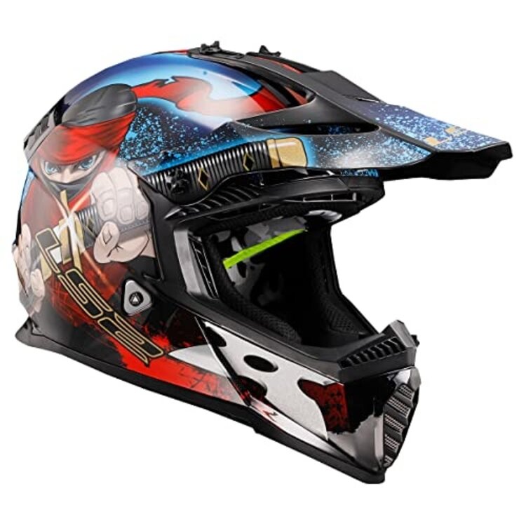 LS2 GATE YOUTH NINJA FULL FACE MX HELMET, GLOSS RED/BLUE