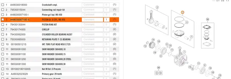 KTM / GASGAS / HUSQVARNA A48030007100 II PISTON KIT MX 450 SX-F XC-F '23-'26