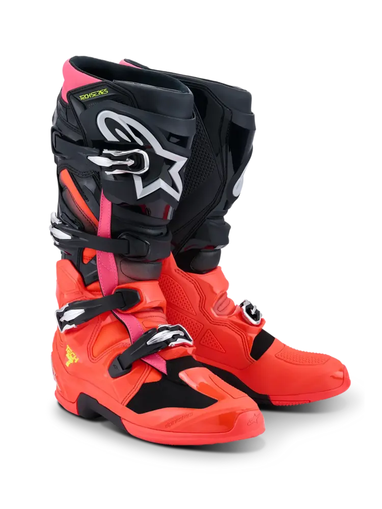 ALPINESTARS TECH 7 MX BOOTS BLACK/RED FLUO/PINK FLUO