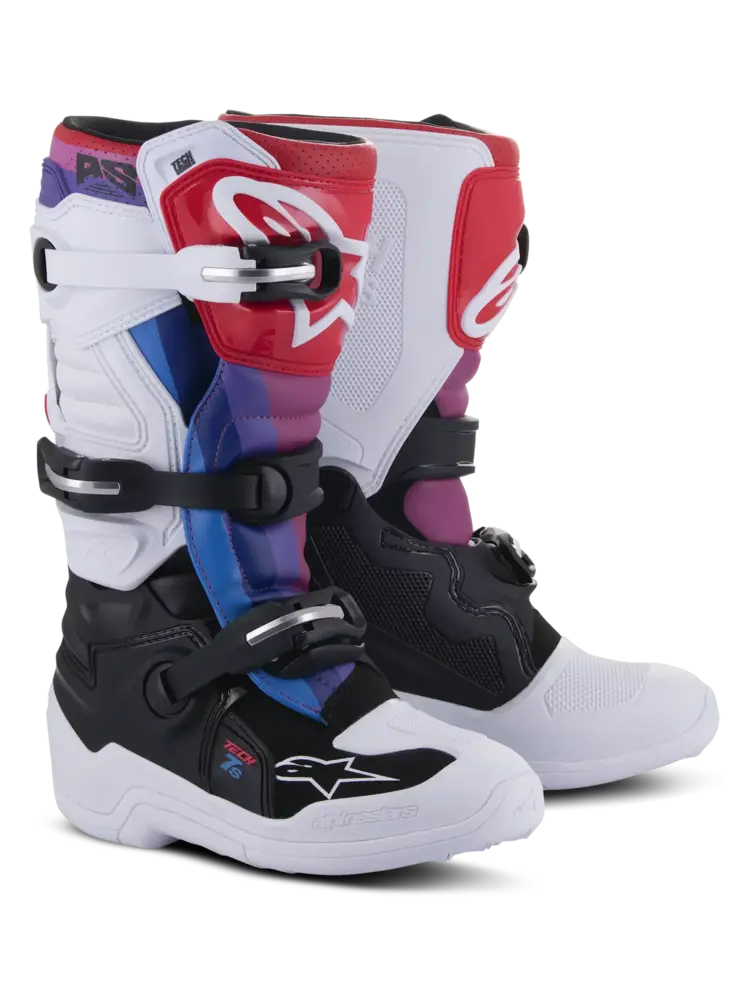 ALPINESTARS TECH 7S MX BOOTS WHITE/ BLACK/ RAINBOW