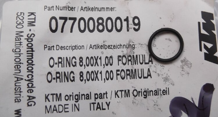 KTM / GASGAS / HUSQVARNA 0770080019 O-RING 8,00X1,00 BRAKE LINE 50 65 85 CC E3 E5
