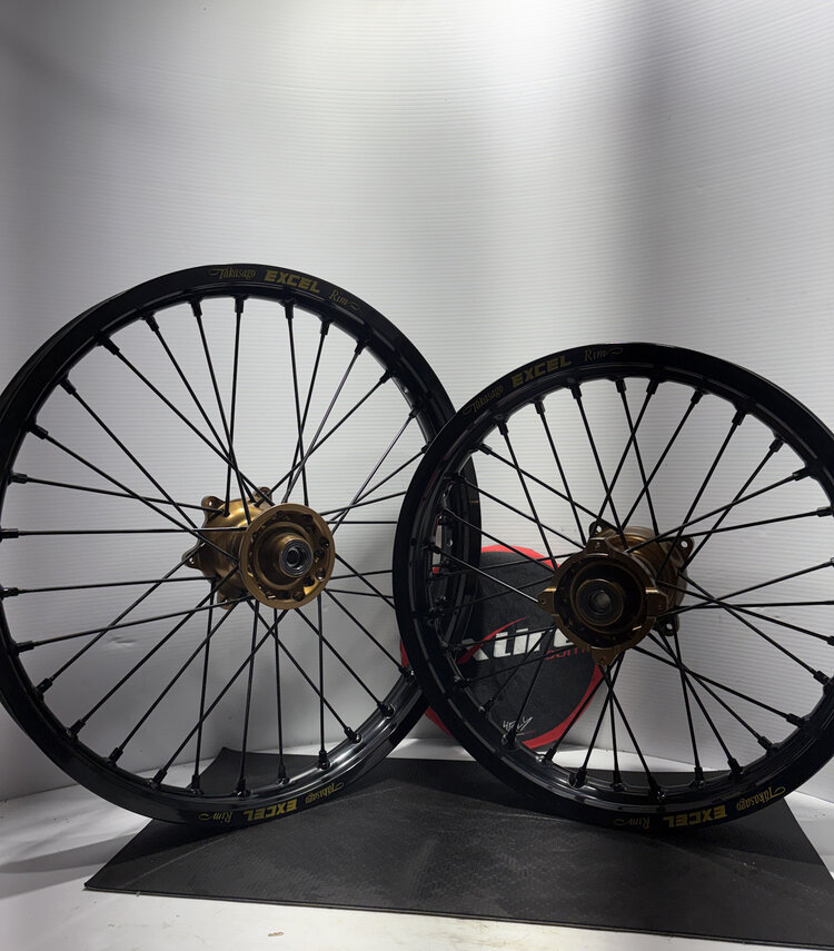 KITE Kite Racing - Complete Wheel Set - KX85 '01-'27 - 16" Rear/19" Front - Dark Bonze Hubs/Black Excel Rims/Black Spokes