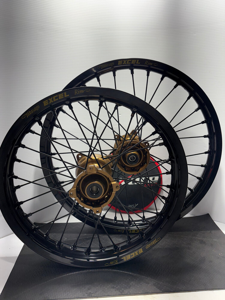KITE Kite Racing - Complete Wheel Set - KX85 '01-'27 - 16" Rear/19" Front - Dark Bonze Hubs/Black Excel Rims/Black Spokes