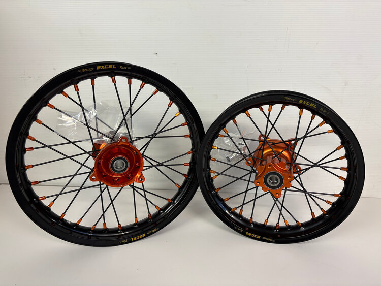 KITE Kite/Excel Wheel Set - 12"Rear/14"Front - KTM/HUSQ/GAS 65cc '02-'24 - Orange/Black/Black