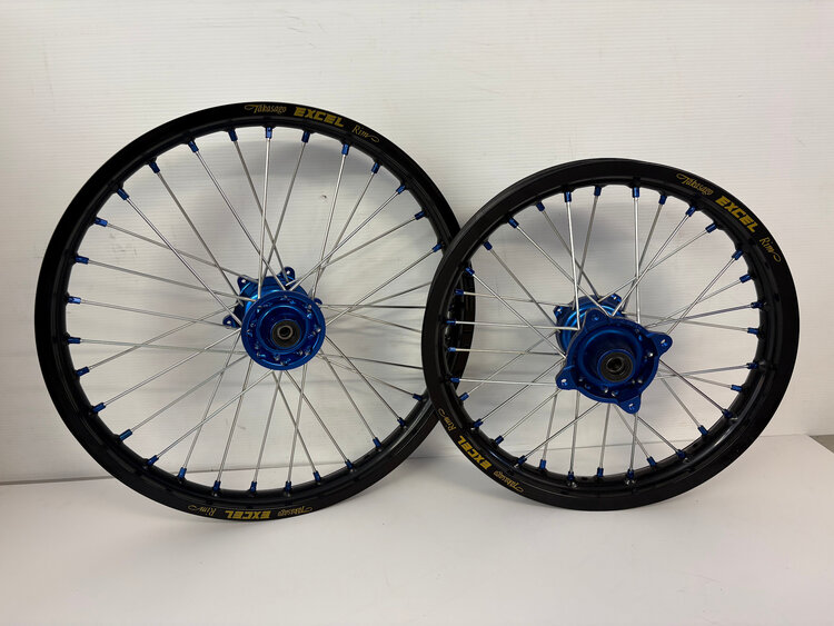 KITE Kite/Excel Wheel Set KX85 '01-'27 16"/19" - Blue Hubs/Black Rims/Silver Spokes/Blue Nipples