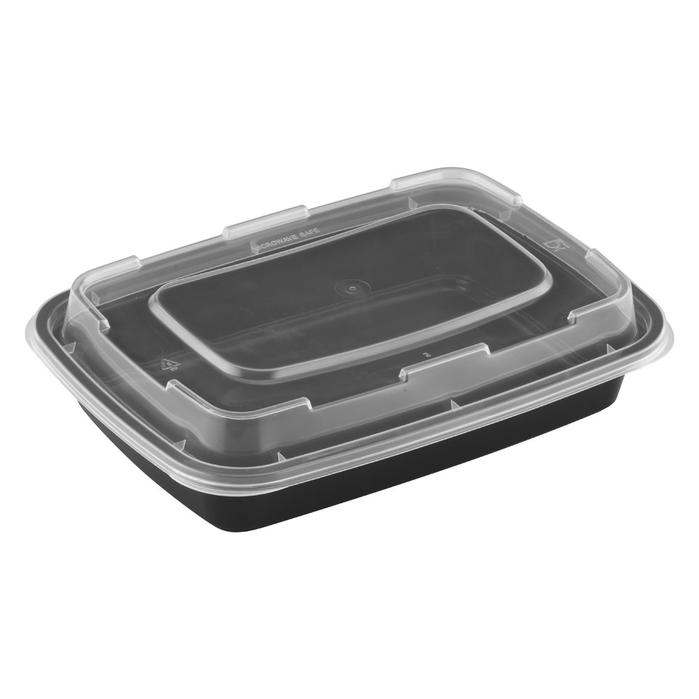 16 oz Rectangular Microwavable Food Containers, Clear Base & Lid - 818-16C