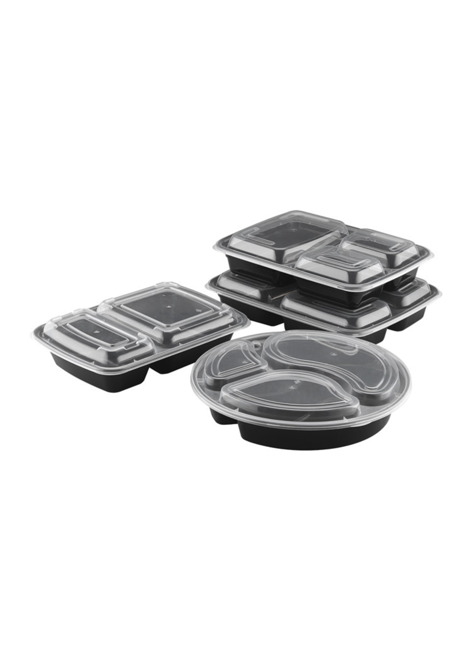 Tiya, Inc. TY-348 - 48oz Square Microwavable Container with Lid 3-compartment, 100 sets