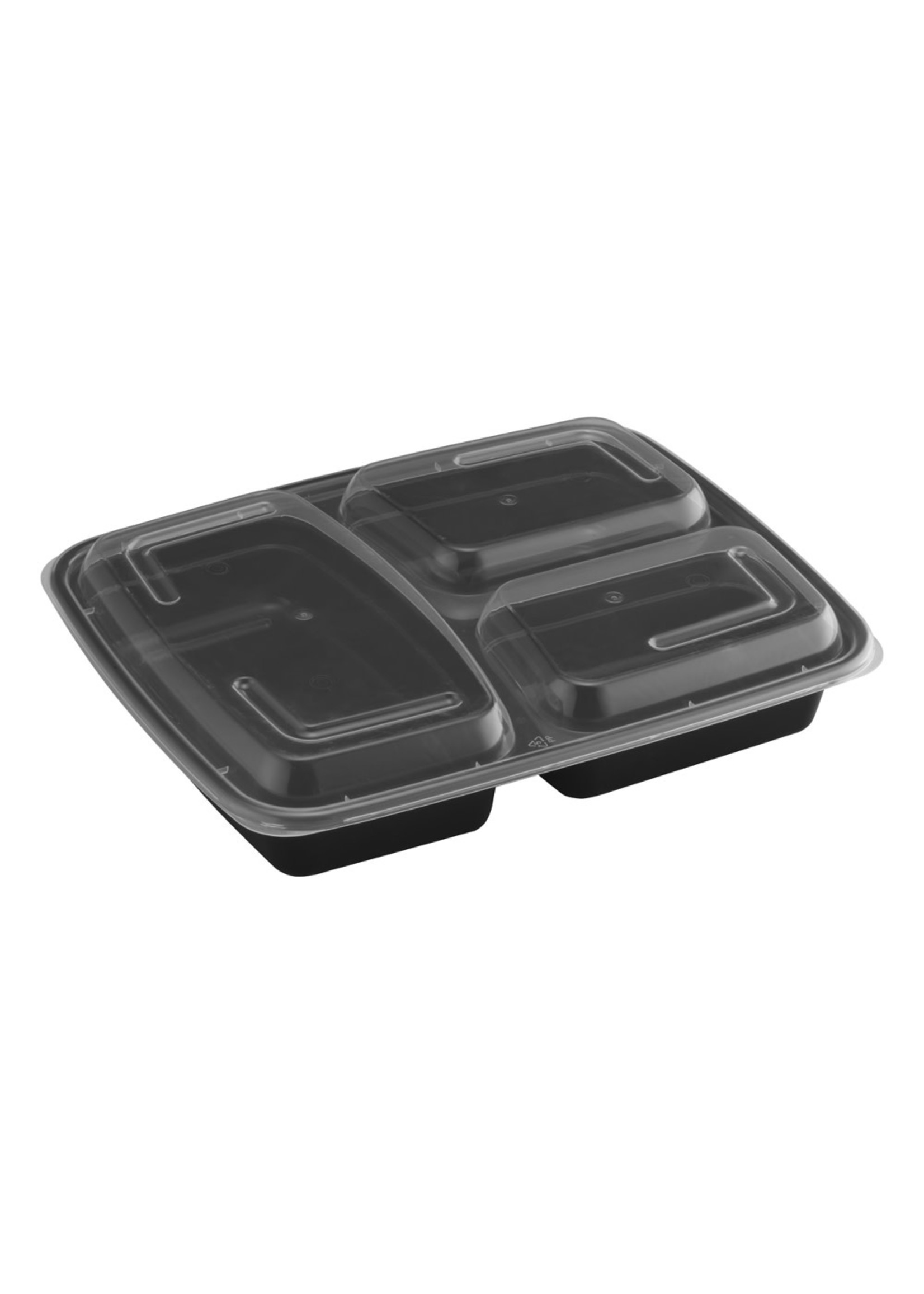 Gladway TY-339 / RCT339 - 39oz Rectangular Microwaveable Container with Lid 3-compartment, 150 sets (50/6)