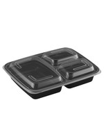 Gladway TY-333 / RCT333 - 33oz Rectangular Microwaveable Container with Lid 3-compartment, 150 sets (50/6)