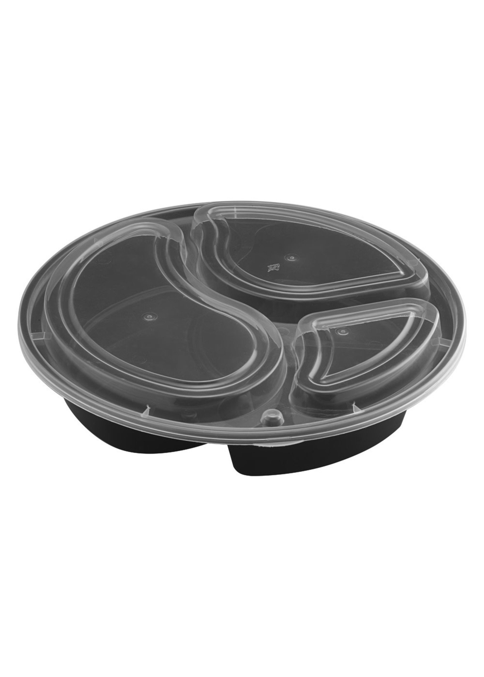 Gladway TY-R345 / RDCT345 - 45oz Round Microwaveable Container with Lid 3-compartment, 150 Sets (50/6)