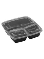 Gladway TY-348 / SQ348 - 48oz Square Microwaveable Container with Lid 3-compartment, 100 sets (50/4)
