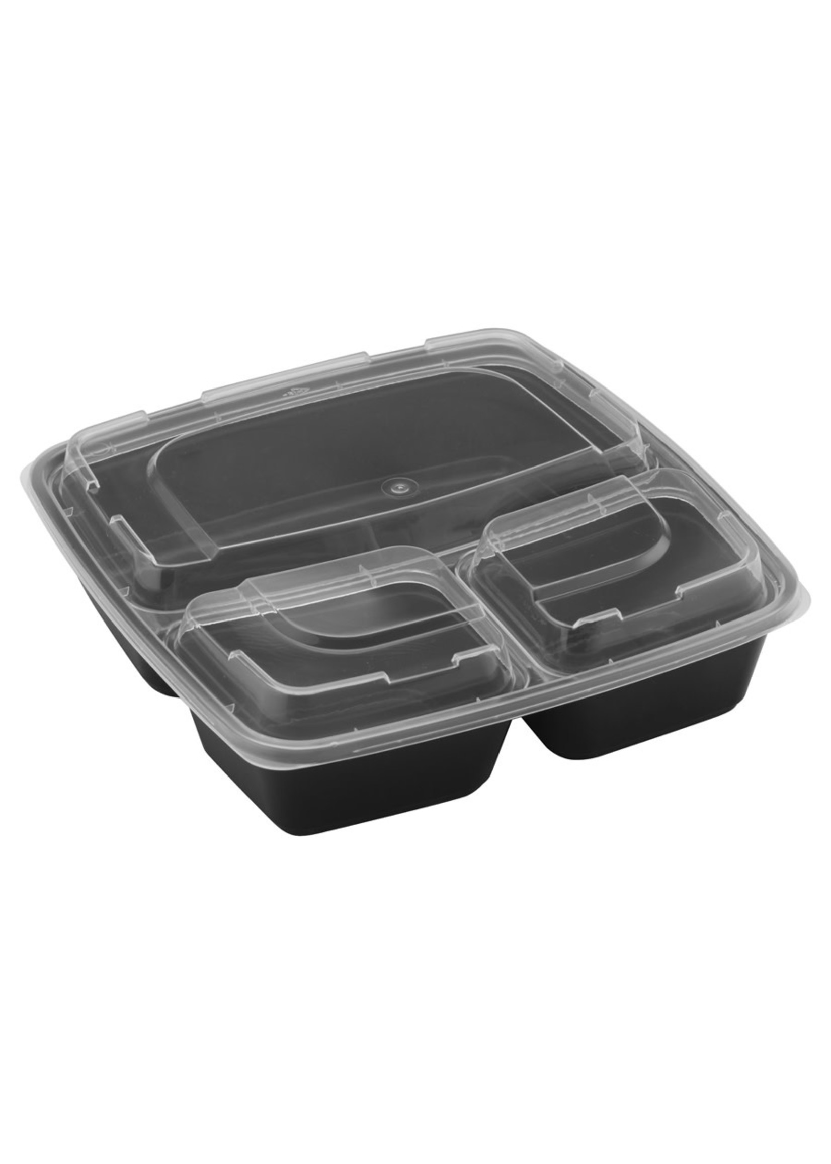 Gladway TY-348 / SQ348 - 48oz Square Microwaveable Container with Lid 3-compartment, 100 sets (50/4)