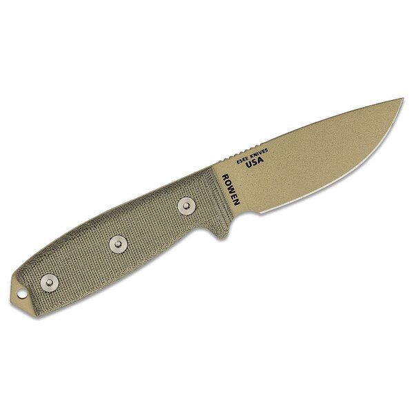 ESEE ESEE 3P-DT Fixed Blade Knife, 1095 Carbon Desert Tan, Micarta, OD Green Molded Sheath