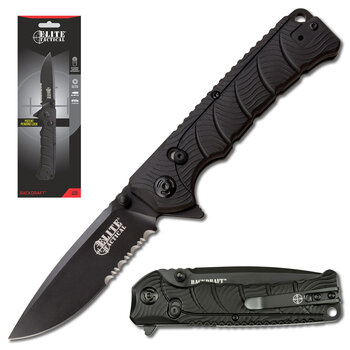 Elite Tactical, Backdraft Manual Folding Knife, 3.5" Inch 1/2 Serrated Blade (ET-FDR011BKS)