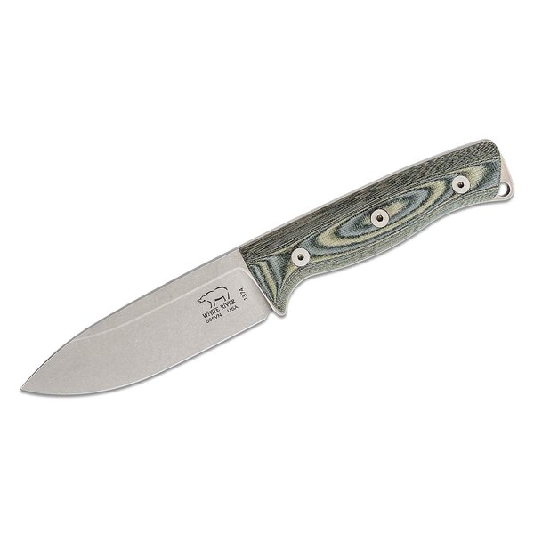 The White River White River Knives Ursus 45 Fixed Blade Knife 4.5" S35VN Stonewashed, Black/OD Green Linen Micarta Handles, Kydex Sheath (WRUR45-LBO)