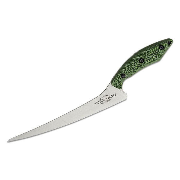 The White River White River Knives Step-Up Fillet Knife 8.5" S35VN Stonewashed Blade, Black and Green G10 Handles, Kydex Sheath (WRSUF-GGB)