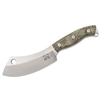 The White River White River Knives Camp Cleaver Fixed Blade Knife 5.5" S35VN Stonewashed, Black Burlap Micarta Handles, Leather Sheath - WRCC55-BBL