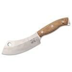 The White River White River Knives Camp Cleaver Fixed Blade Knife 5.5" S35VN Stonewashed, Natural Burlap Micarta Handles, Leather Sheath - WRCC55-BNA