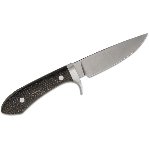 The White River White River Knives Jerry Fisk Sendero Classic Fixed Blade Knife 4.5" S35VN Stonewashed, Black Burlap Micarta Handles, Leather Sheath - WRJF-SC-BBL
