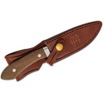 The White River White River Knives Jerry Fisk Sendero Classic Fixed Blade Knife 4.5" S35VN Stonewashed, Natural Burlap Micarta Handles, Leather Sheath - WRJF-SC-BNA
